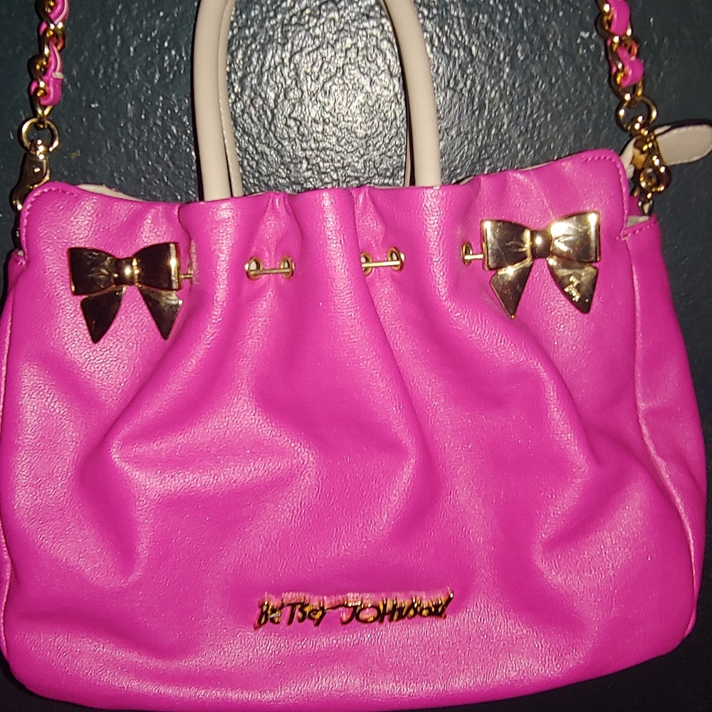 SOLD**Betsey J pink handbag with golden bow charms